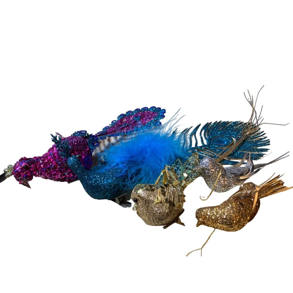 Bird Ornaments Lot of 5 sparkly Foam Birds